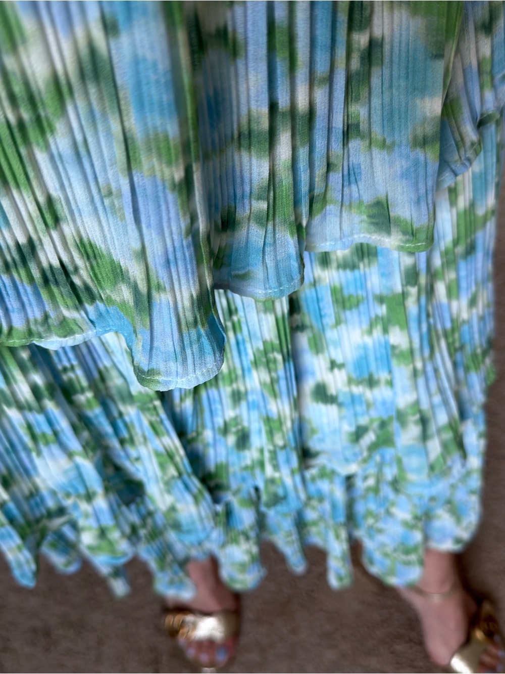 Rachel Parcell size 10 Green and Blue Tiered Ruffle Midi Dress - Picture 4 of 5